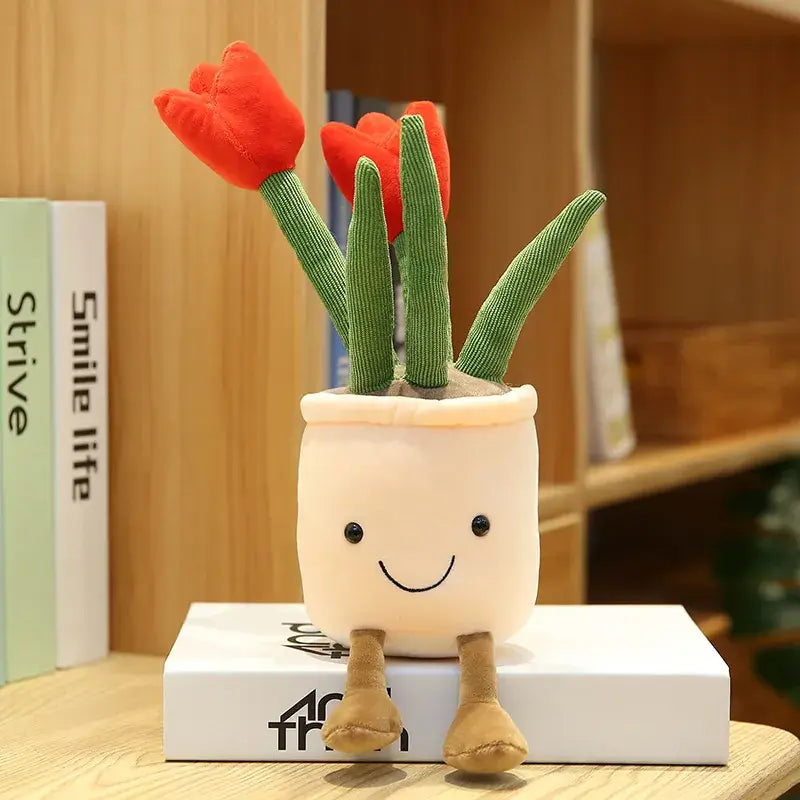 Smiling Face Succulent Tulip Green Plant Ornaments Rag Doll Balcony Decoration Plush Toy Doll