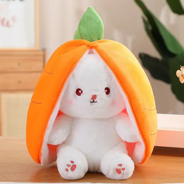Strawberry radish bunny plush toy featuring a cute rabbit with a pumpkin design, bringing joy and whimsy to any space.