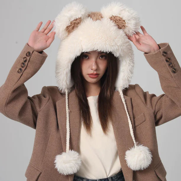 Cute Plush Fur Ball Bucket Hat for Women's Winter