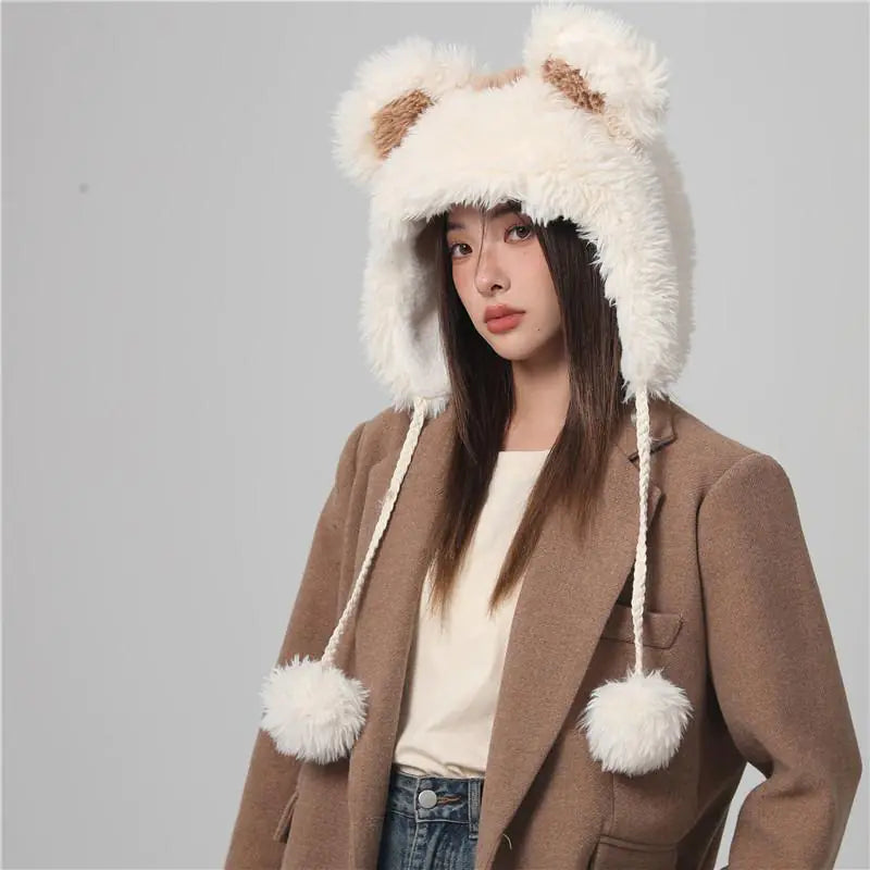 Cute Plush Fur Ball Bucket Hat for Women's Winter