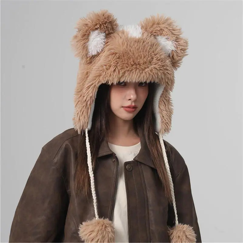 Cute Plush Fur Ball Bucket Hat for Women's Winter