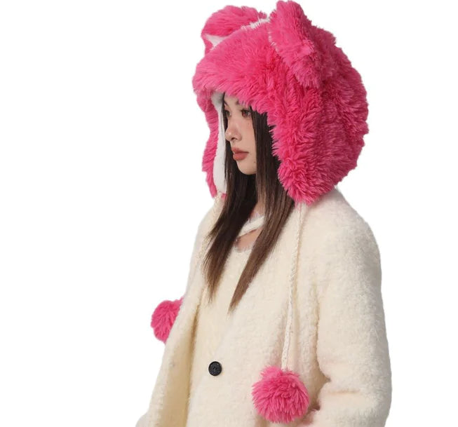 Cute Plush Fur Ball Bucket Hat for Women's Winter