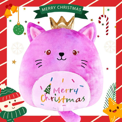 WISHDIAM Rainbow Plush Pillow Christmas 12 Cat Soft Stuffed Animals Toys Purple Home Room Kawaii Puppy Stuffed Animals Decoration Sleeping Pillow Party Birthday Gifts for Kids Toddlers Snuggle Safari