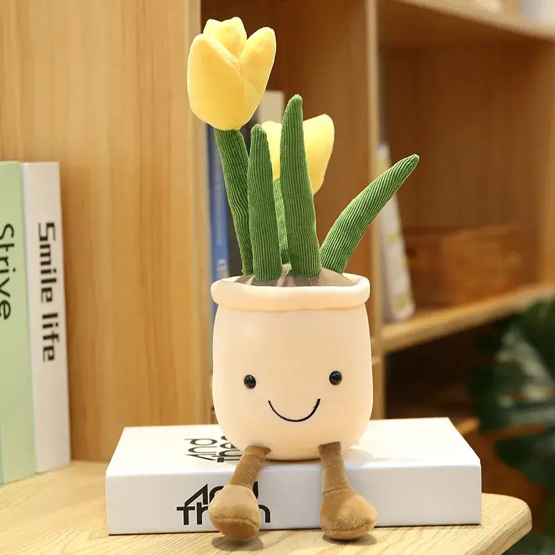 Smiling Face Succulent Tulip Green Plant Ornaments Rag Doll Balcony Decoration Plush Toy Doll