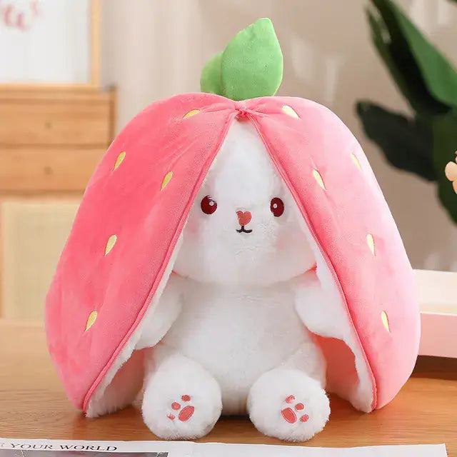 Strawberry radish bunny plush toy crafted with a cute strawberry design, perfect for adding whimsy to any home.