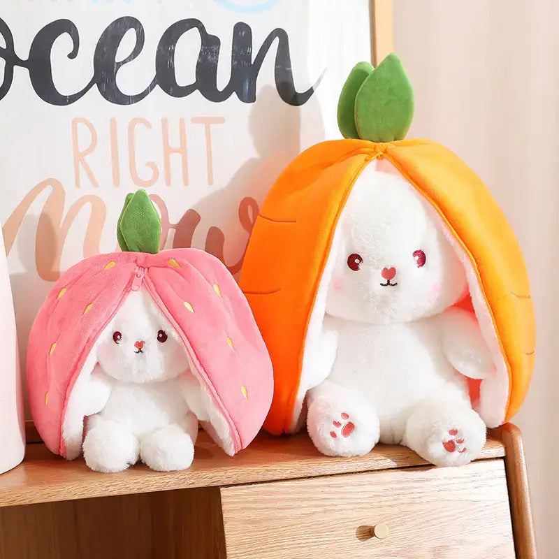 Strawberry Radish Bunny Plush Toy featuring cute rabbit designs inspired by strawberries and carrots.