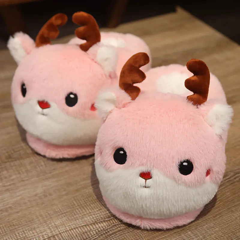 Cute Plush Cartoon Couple Cotton Slippers with Thick Soles