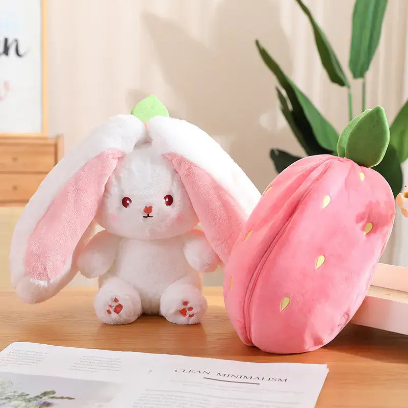 Strawberry Radish Bunny Plush Toy featuring a cute rabbit with strawberry design and plush toy carrot.