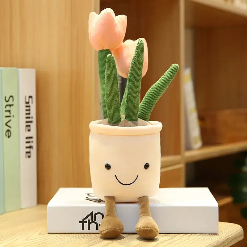 Smiling Face Succulent Tulip Green Plant Ornaments Rag Doll Balcony Decoration Plush Toy Doll